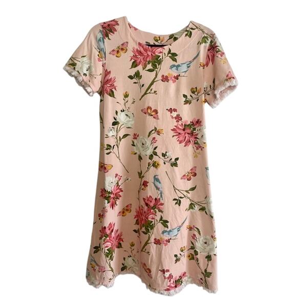 Spartina Pink Floral Mini Dress MEDIUM Boho Vacation Coastal Casual Resort - Picture 1 of 8